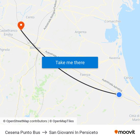 Cesena Punto Bus to San Giovanni In Persiceto map