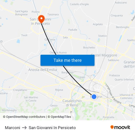 Marconi to San Giovanni In Persiceto map