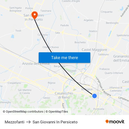 Mezzofanti to San Giovanni In Persiceto map