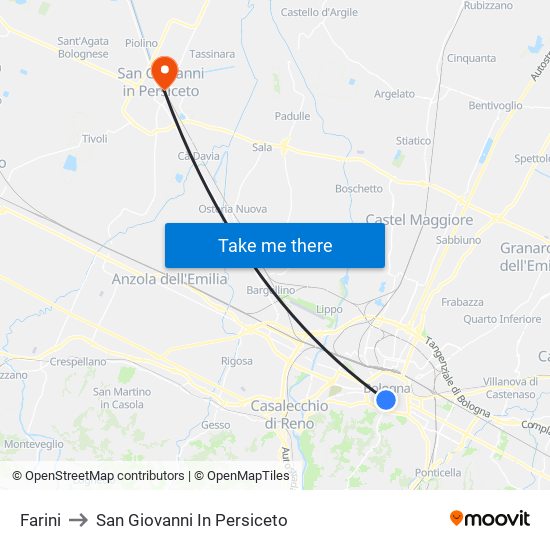 Farini to San Giovanni In Persiceto map