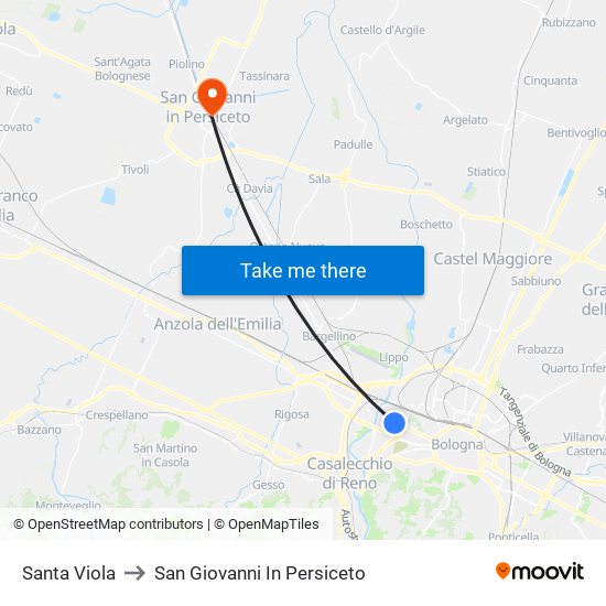 Santa Viola to San Giovanni In Persiceto map