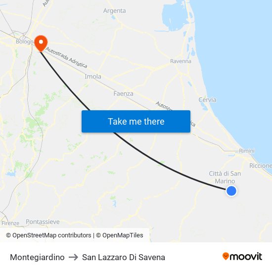 Montegiardino to San Lazzaro Di Savena map