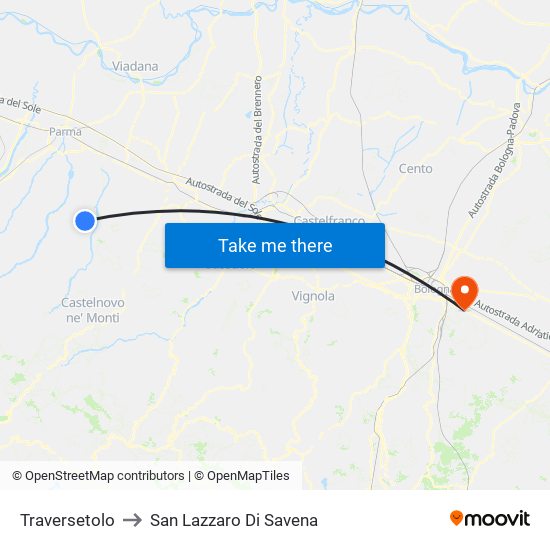 Traversetolo to San Lazzaro Di Savena map