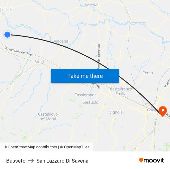 Busseto to San Lazzaro Di Savena map