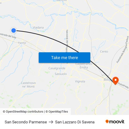 San Secondo Parmense to San Lazzaro Di Savena map