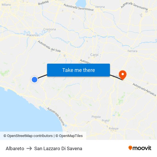 Albareto to San Lazzaro Di Savena map