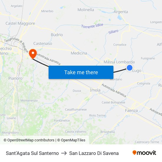 Sant'Agata Sul Santerno to San Lazzaro Di Savena map