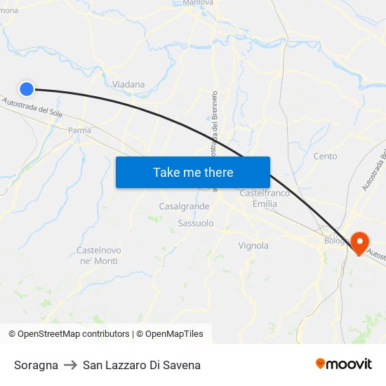 Soragna to San Lazzaro Di Savena map