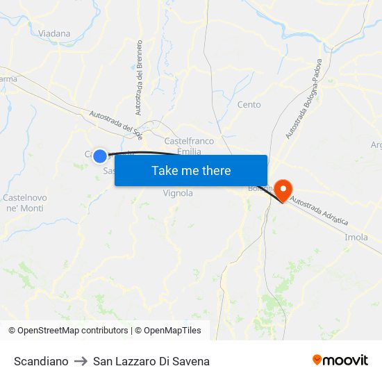 Scandiano to San Lazzaro Di Savena map