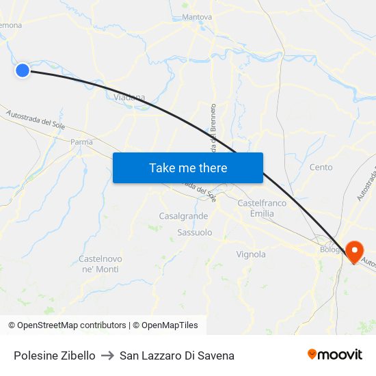 Polesine Zibello to San Lazzaro Di Savena map