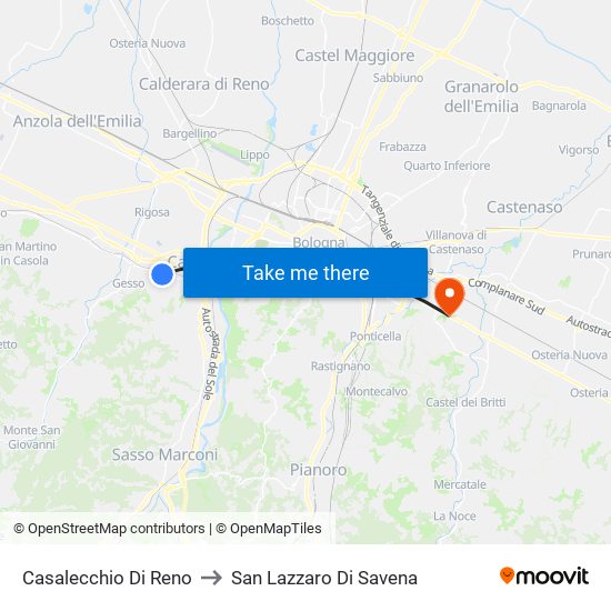 Casalecchio Di Reno to San Lazzaro Di Savena map