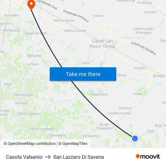 Casola Valsenio to San Lazzaro Di Savena map