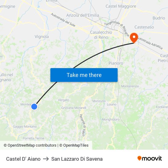 Castel D' Aiano to San Lazzaro Di Savena map