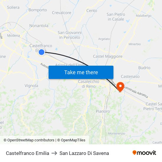 Castelfranco Emilia to San Lazzaro Di Savena map