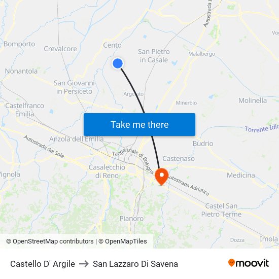Castello D' Argile to San Lazzaro Di Savena map