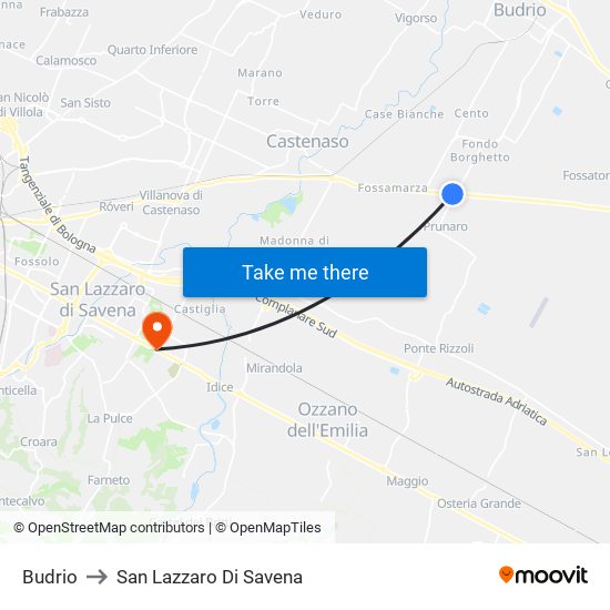 Budrio to San Lazzaro Di Savena map