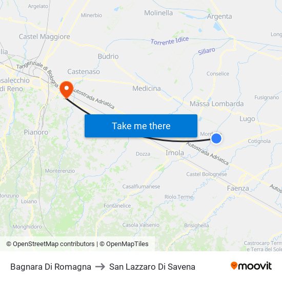 Bagnara Di Romagna to San Lazzaro Di Savena map