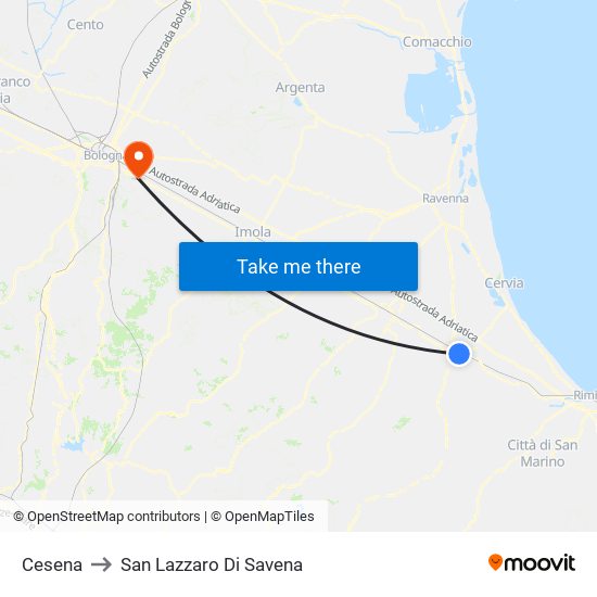 Cesena to San Lazzaro Di Savena map