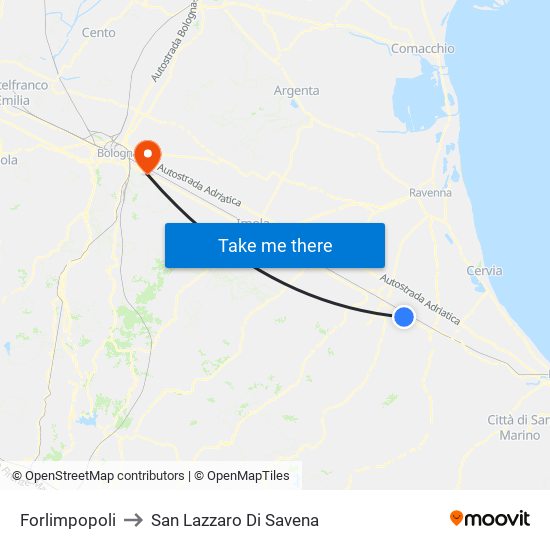 Forlimpopoli to San Lazzaro Di Savena map