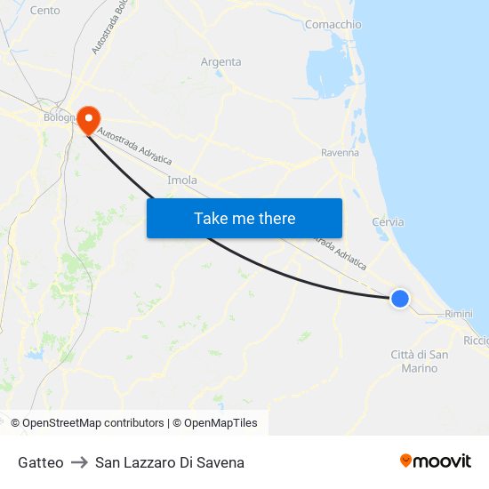 Gatteo to San Lazzaro Di Savena map