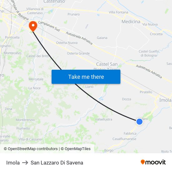 Imola to San Lazzaro Di Savena map