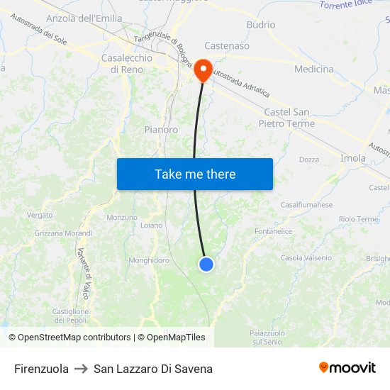 Firenzuola to San Lazzaro Di Savena map