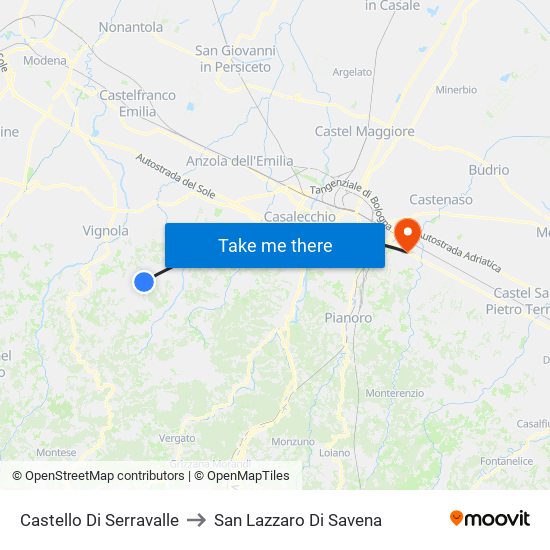 Castello Di Serravalle to San Lazzaro Di Savena map