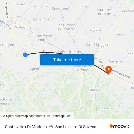 Castelvetro Di Modena to San Lazzaro Di Savena map