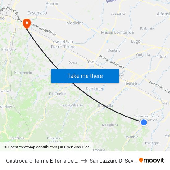 Castrocaro Terme E Terra Del Sole to San Lazzaro Di Savena map