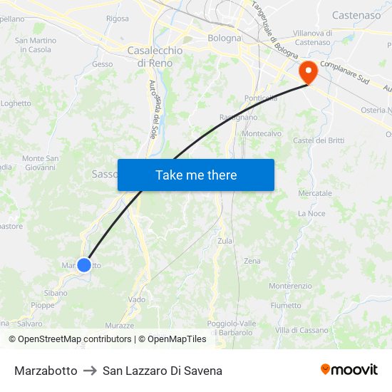 Marzabotto to San Lazzaro Di Savena map