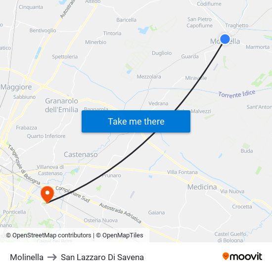 Molinella to San Lazzaro Di Savena map