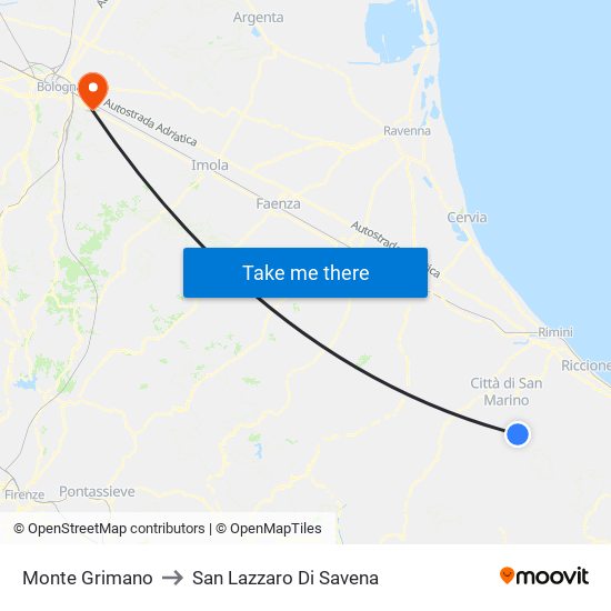 Monte Grimano to San Lazzaro Di Savena map