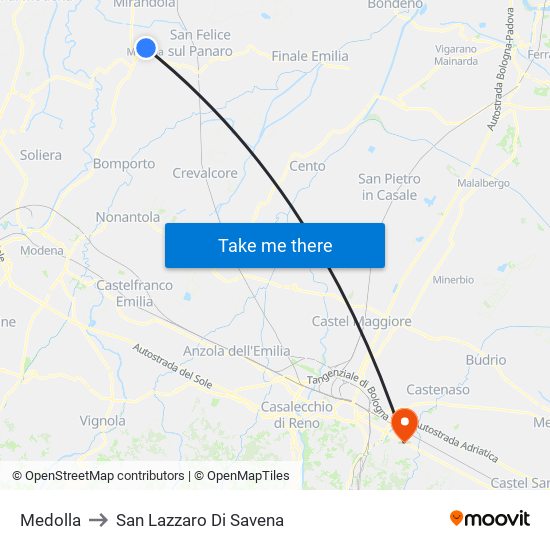 Medolla to San Lazzaro Di Savena map