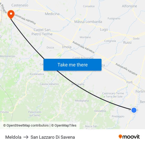 Meldola to San Lazzaro Di Savena map
