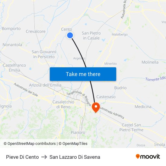 Pieve Di Cento to San Lazzaro Di Savena map