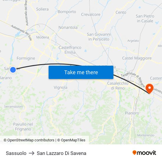 Sassuolo to San Lazzaro Di Savena map