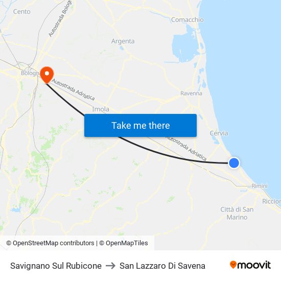 Savignano Sul Rubicone to San Lazzaro Di Savena map