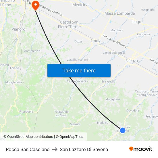 Rocca San Casciano to San Lazzaro Di Savena map