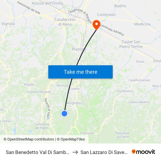 San Benedetto Val Di Sambro to San Lazzaro Di Savena map