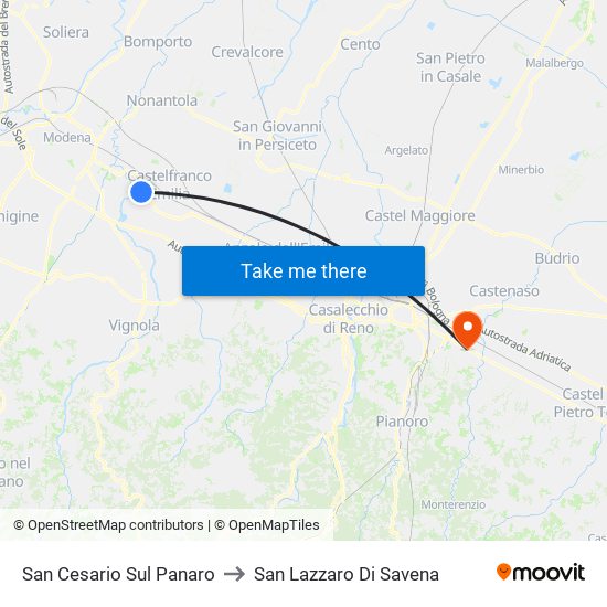 San Cesario Sul Panaro to San Lazzaro Di Savena map