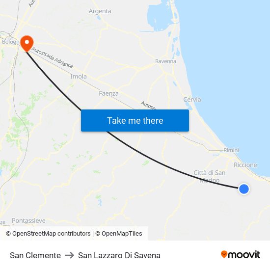 San Clemente to San Lazzaro Di Savena map