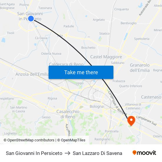 San Giovanni In Persiceto to San Lazzaro Di Savena map