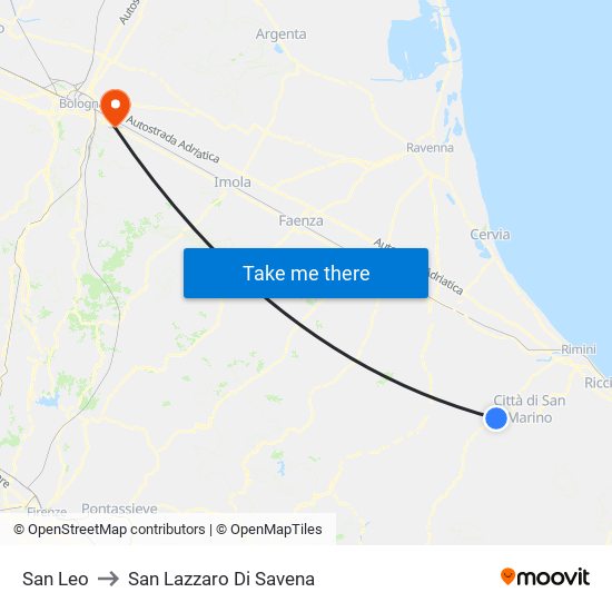 San Leo to San Lazzaro Di Savena map