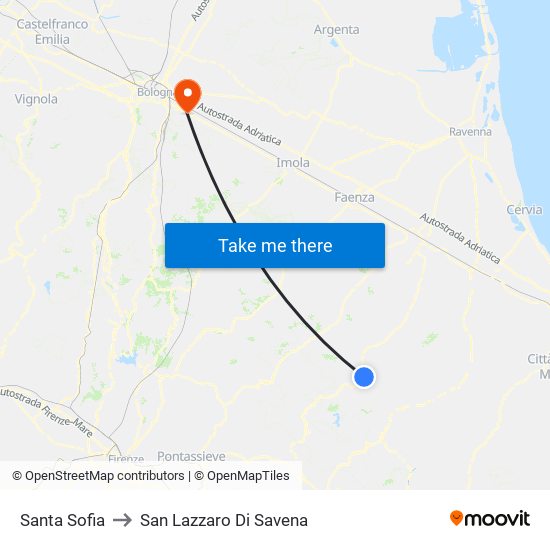 Santa Sofia to San Lazzaro Di Savena map