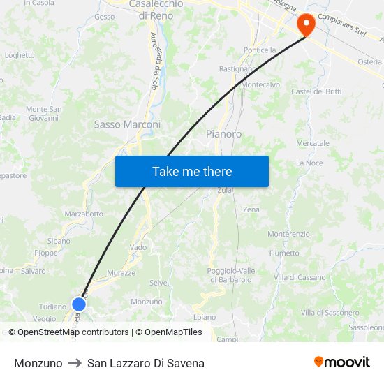 Monzuno to San Lazzaro Di Savena map