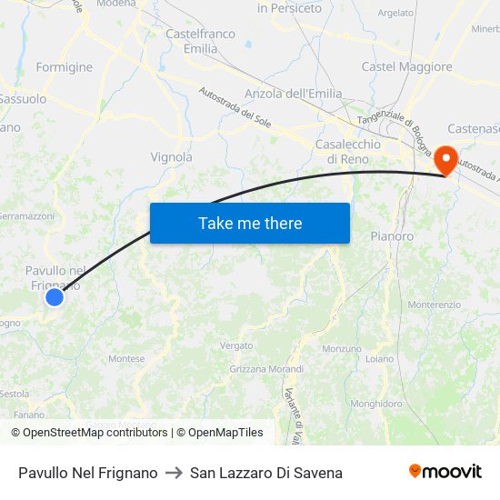 Pavullo Nel Frignano to San Lazzaro Di Savena map