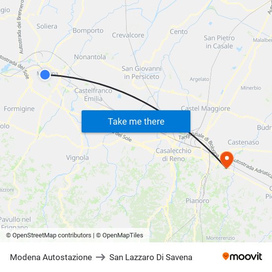 Modena  Autostazione to San Lazzaro Di Savena map