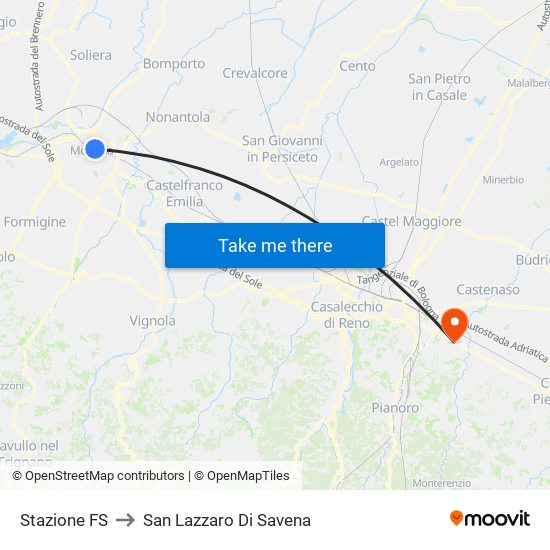 Stazione FS to San Lazzaro Di Savena map