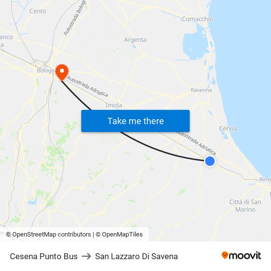 Cesena Punto Bus to San Lazzaro Di Savena map