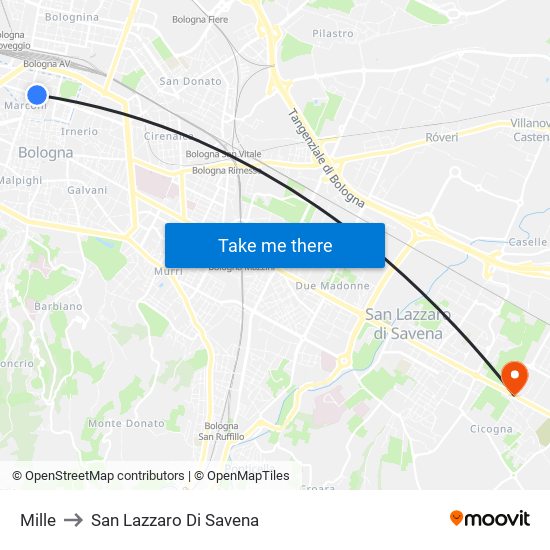 Mille to San Lazzaro Di Savena map
